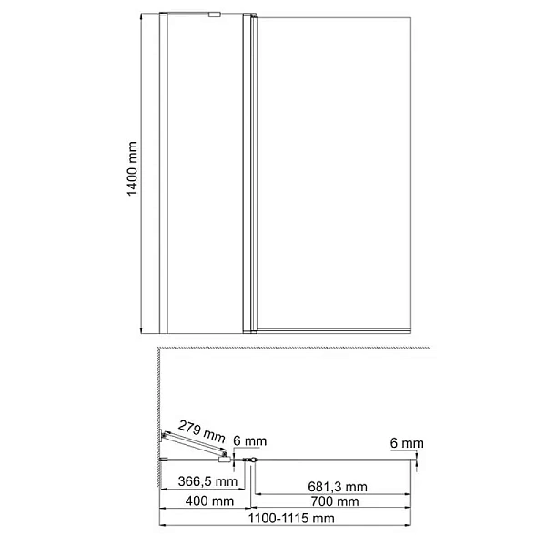 Стеклянная шторка для ванны WasserKRAFT Berkel 110х140 см 48P02-110L Matt glass Fixed