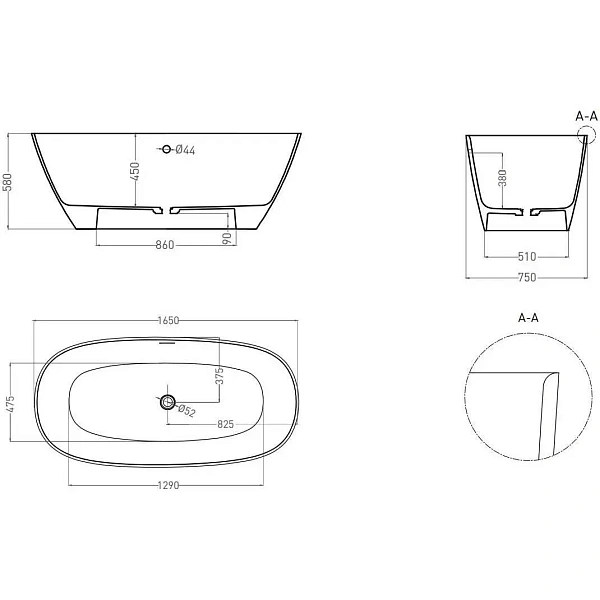 Ванна из искусственного камня Salini Sofia Light S-Sense 165х75, белая глянцевая, 103711G