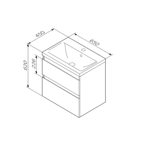 M85AFHX0652BM X-Joy, База под раковину, подвесная, 65 см, 2 ящика, черный матовый
