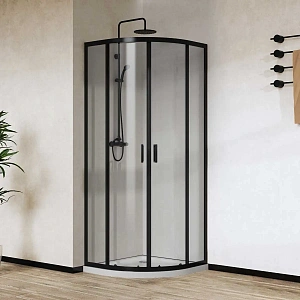 Душевой уголок Vincea City VSQ-5CT900CLB, 900*900, черный матовый, стекло прозрачное