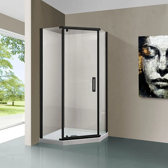 Душевой уголок Vincea Stresa VSP-1S900CLB, 900*900, черный, стекло прозрачное