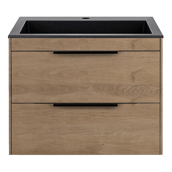 Тумба под раковину Vincea Chiara 2D 600 подвесная, 2 выкатных ящика soft-close, N.Oak
