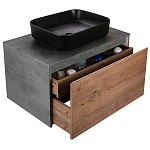 Тумба под накладную раковину Mesa 800 подвесная, 1 выкатной/1 скрытый ящик soft close, T.Oak + Beton