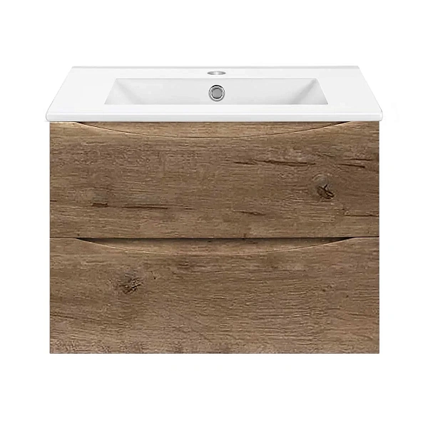 Тумба под керамическую раковину Mia Slim 700 подвесная, 2 выкатных ящика soft close, V.Oak