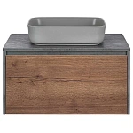 Тумба под накладную раковину Mesa 800 подвесная, 1 выкатной/1 скрытый ящик soft close, T.Oak + Beton