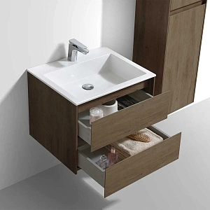 Тумба под раковину Vincea Luka 600 подвесная, 2 выкатных ящика soft-close, T.Oak