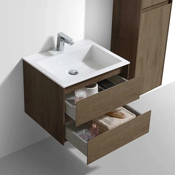 Тумба под раковину Vincea Luka 600 подвесная, 2 выкатных ящика soft-close, T.Oak