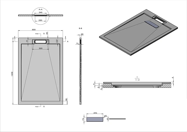 Поддон для душа из искусственного камня Vincea VST-4SRL8012W, 1200*800*25, белый матовый