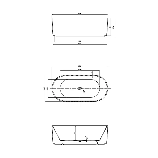 Акриловая ванна Vincea VBT-426-1700, отдельностоящая 170x80, белая