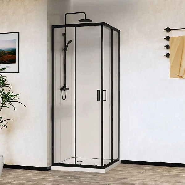 Душевой уголок Vincea City VSS-5CT8010CLB, 1000*800, черный, стекло прозрачное
