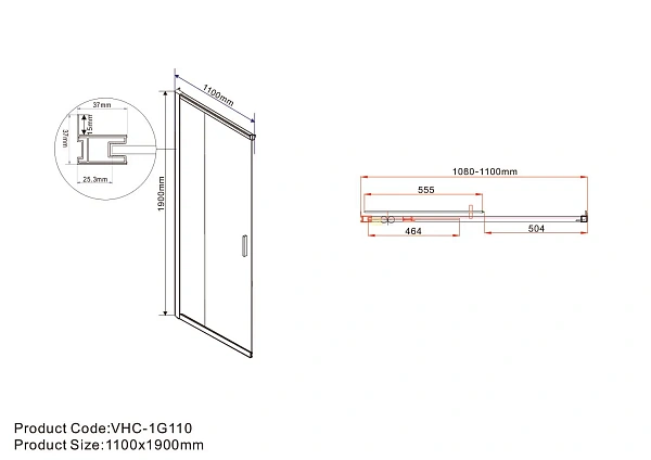 Душевой уголок Vincea Garda VSS-1G8011CLB, 1100*800, черный, стекло прозрачное