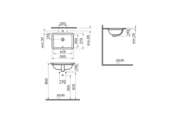 Интегрированная раковина VITRA S20 5474B003-0618 50 см