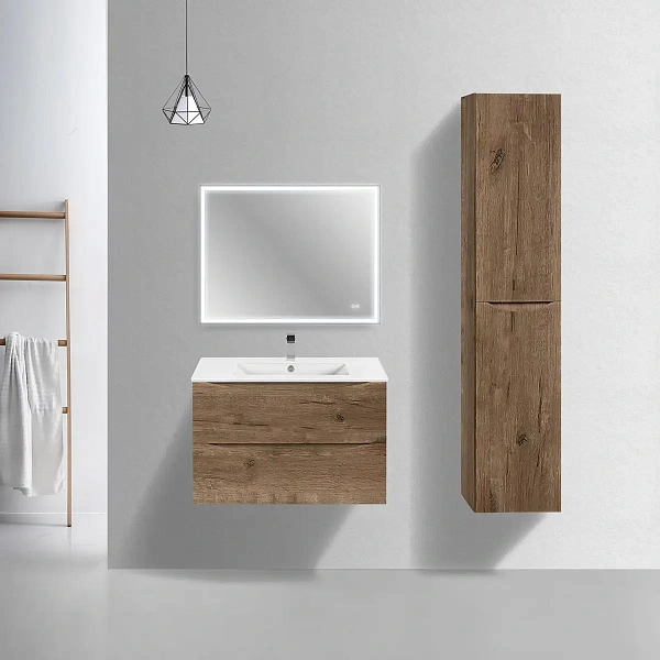 Тумба под керамическую раковину Mia Slim 800 подвесная, 2 выкатных ящика soft close, V.Oak