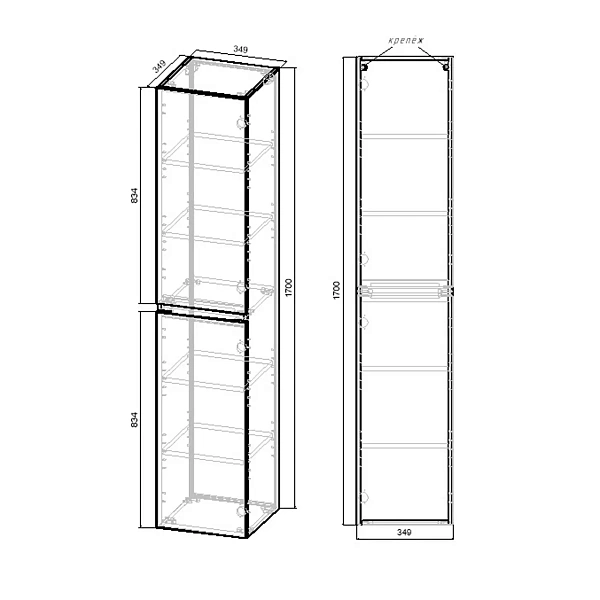 Шкаф-пенал Vincea Fine VSC-2NF170GW подвесной, 1700*350*350, G.White