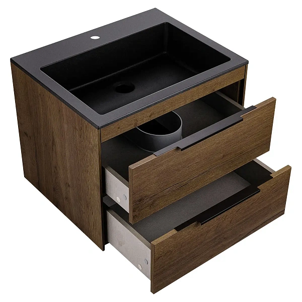 Тумба под раковину Vincea Chiara 2D 600 подвесная, 2 выкатных ящика soft-close, T.Oak