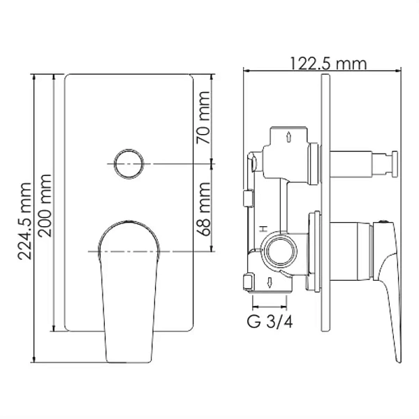 Встраиваемый смеситель для ванны и душа WasserKRAFT Glan 6661 с дивертором