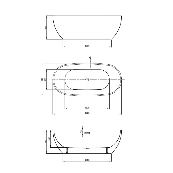 Акриловая ванна Vincea VBT-408-1700, отдельностоящая 170x81.5, белая