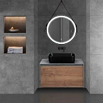 Тумба под накладную раковину Mesa 800 подвесная, 1 выкатной/1 скрытый ящик soft close, T.Oak + Beton