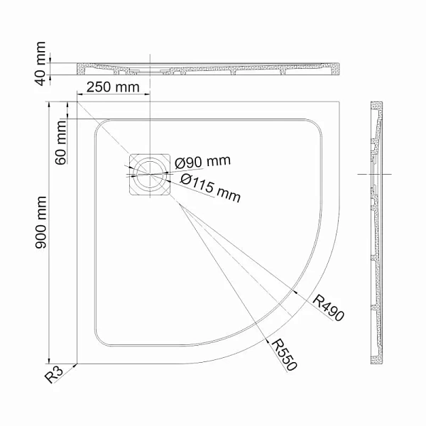 Поддон для душа WasserKRAFT Rhin 44T01, 90x90 см