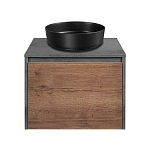 Тумба под накладную раковину Mesa 600 подвесная, 1 выкатной/1 скрытый ящик soft close, T.Oak + Beton