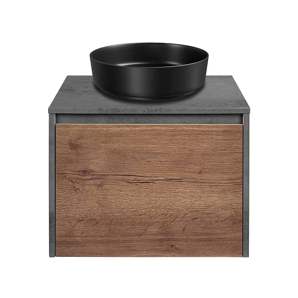 Тумба под накладную раковину Mesa 600 подвесная, 1 выкатной/1 скрытый ящик soft close, T.Oak + Beton