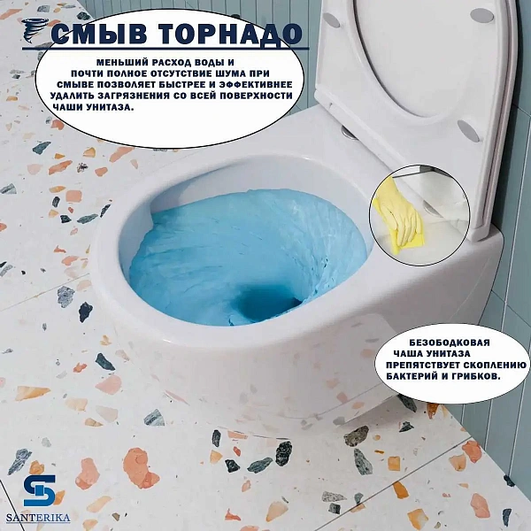 Инсталляция Grohe Rapid SL, кнопка вороненная сталь с подвесным унитазом Santerika SAN.UNT.04, смыв "Торнадо", сиденье микролифт