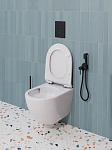 Инсталляция Grohe Rapid SL, кнопка черная матовая с безободковым, подвесным унитазом Santerika SAN.UNT.01 с технологией смыва "Торнадо" с сиденьем микролифт