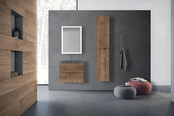 Тумба под керамическую раковину Mia 600 подвесная, 2 выкатных ящика soft close, V.Oak