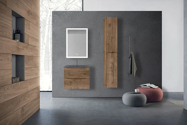 Тумба под керамическую раковину Mia 600 подвесная, 2 выкатных ящика soft close, V.Oak