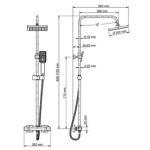 Душевая система WasserKRAFT A15502 Thermo