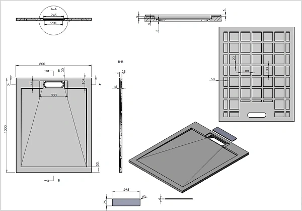Поддон для душа из искусственного камня Vincea VST-4SRL8010A,1000*800*25, антрацит