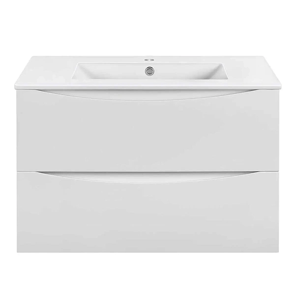 Тумба под керамическую раковину Mia Slim 800 подвесная, 2 выкатных ящика soft close, G.White