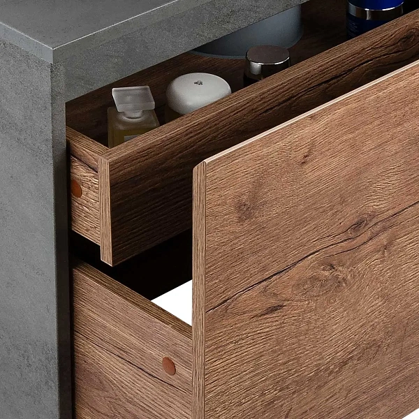 Тумба под накладную раковину Mesa 1000 подвесная, 1 выкатной/1 скрытый ящик soft close, T.Oak + Beton