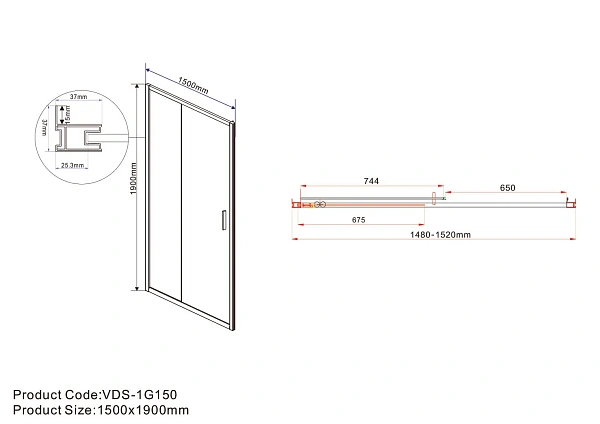 Душевая дверь Vincea Garda VDS-1G150CL, 1500, хром, стекло прозрачное