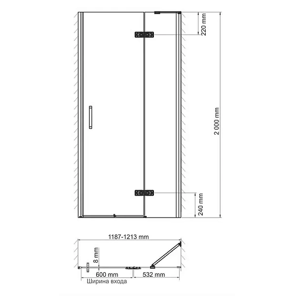 Душевая дверь WasserKRAFT Aller 10HBLACK MATT 120х200 см 10H05RBLACK MATT