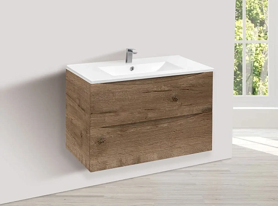 Тумба под керамическую раковину Mia 800 подвесная, 2 выкатных ящика soft close, V.Oak