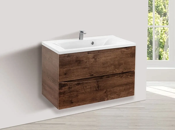 Тумба под раковину Vincea Mia 800 подвесная, 2 выкатных ящика soft close, R.Wood