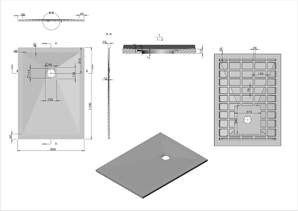 Поддон для душа из искусственного камня Vincea VST-4SR8011W, 1100*800*25, белый матовый