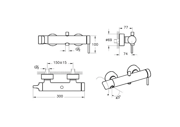 Смеситель для ванны VITRA Origin A42619