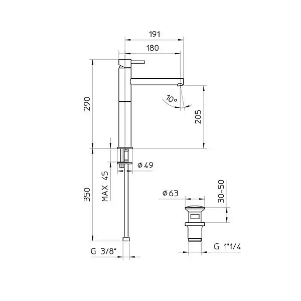 Смеситель для раковины Bossini Oki Z005303.073 с донным клапаном