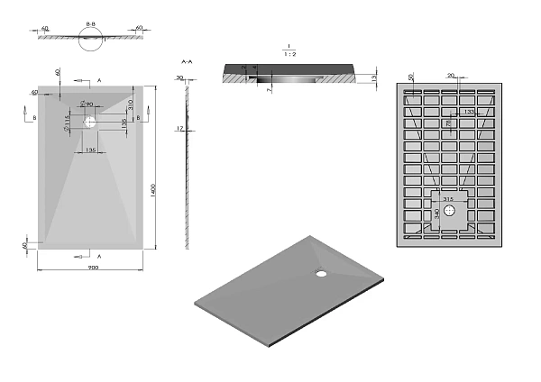 Поддон для душа из искусственного камня Vincea VST-4SR9014A, 1400*900*30, антрацит