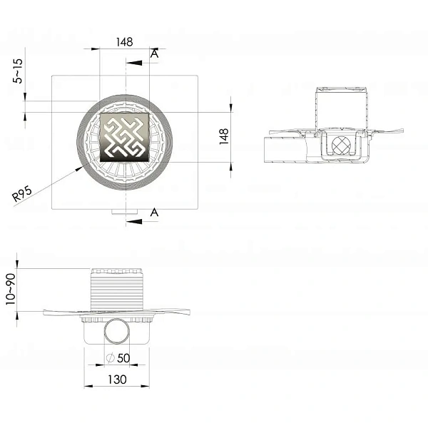 Душевой трап Berges Wasserhaus Zentrum Antik 092365 15 см