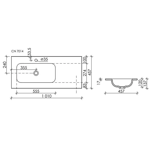 Мебельная раковина Ceramica Nova Element CN7014, 101 см
