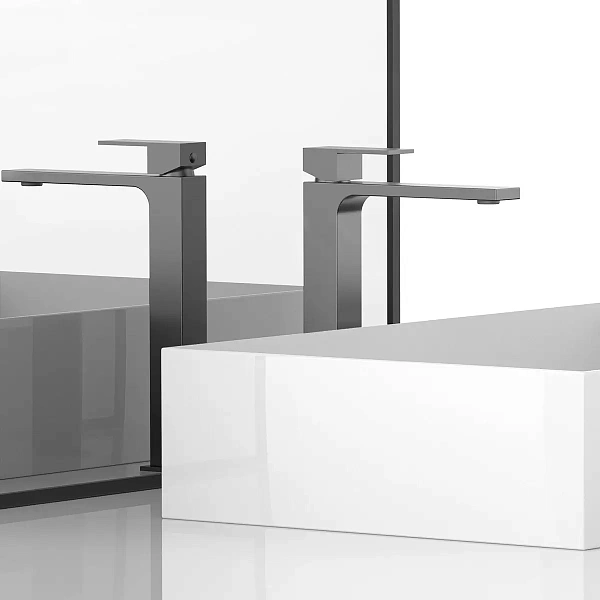 Смеситель для раковины Vincea Cube VBF-1C02GM однорычажный, вороненая сталь