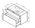 M50AFHX1003GM Inspire V2.0, База под раковину, подвесная, 100 см, 3 ящика, push-to-open, графит мато