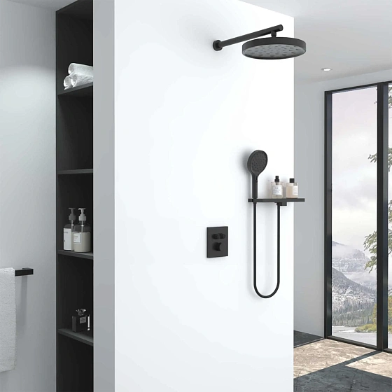 Душевой комплект Vincea Inspire VSFW-3I21MT2RMB встраиваемый, термостатический, двухрежимный, черный