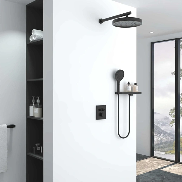 Душевой комплект Vincea Inspire VSFW-3I21MT2RMB встраиваемый, термостатический, двухрежимный, черный