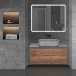 Тумба под накладную раковину Mesa 1000 подвесная, 1 выкатной/1 скрытый ящик soft close, T.Oak + Beton