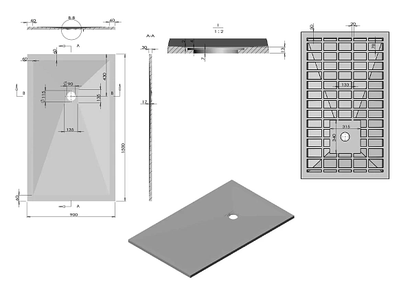 Поддон для душа из искусственного камня Vincea VST-4SR9015W, 1500*900*30, белый матовый