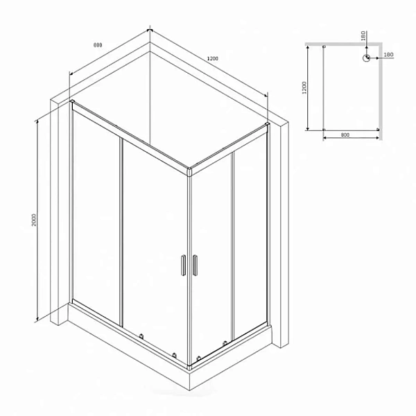 W90G-404-120280-BT Gem Twin Slide 120x80. Душевое ограждение,120x80, профиль черный мат., стекло про